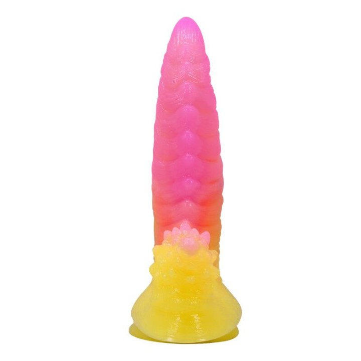Power Monsters - Dildo Fantasy Mostro Ondulato Con Ventosa 22,5 cm ø 5,5 cm Rosa e Giallo