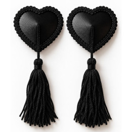 Chilirose - cr-4897 Cubrepezones Corazón Con Borlas Negro