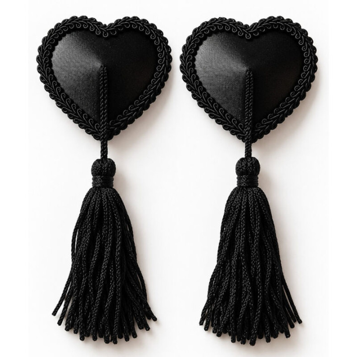 Chilirose - cr-4897 Cubrepezones Corazón Con Borlas Negro