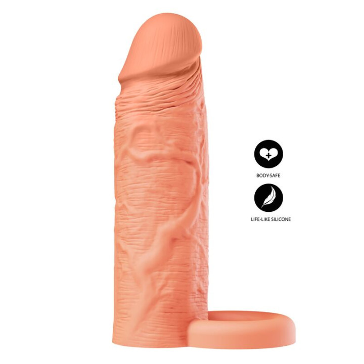 Hidden Desire - Inferno Funda Extensora de Silicona Líquida Con Anillo 15 cm - ø 4,5 cm Color Piel