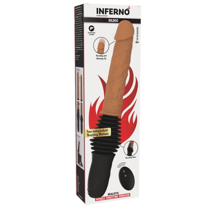 Hidden Desire - Inferno Vibrador Realista Con Doble Empuje y Control Remoto 40,5 cm Color Piel