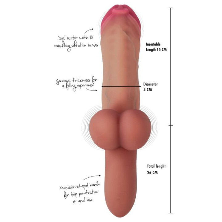 Hidden Desire - Pierced Punisher Dildo Realista Vibrador de Silicona Líquida Con 2 Motores 26 cm ø 5 cm Color Piel