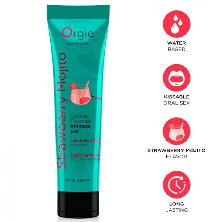 Orgie - Lubricante Gel Íntimo Besable Base de Agua Cocktail Mojito de Fresa 100 ml