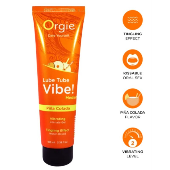 Orgie - Lube Tube Vibe! Piña Colada Gel Íntimo Besable Efecto Hormigueo Medio 100 ml