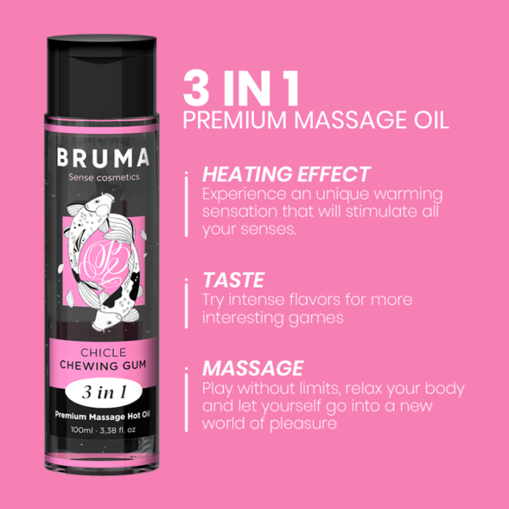 Bruma - Huile de Massage Premium Effet Chaleur Saveur Gomme 3 en 1 - 100 ml