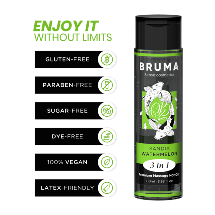 Bruma - Huile de Massage Premium Effet Chaleur Saveur de Pastèque 3 en 1 - 100 ml