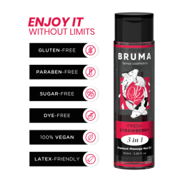Bruma - Huile de Massage Premium Effet Chaleur Saveur Fraise 3 en 1 - 100 ml