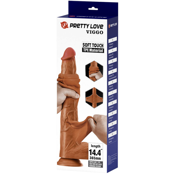 Pretty Love - Viggo Dildo Realista Tacto Suave Con Piel Deslizante 36,5 cm Marrón