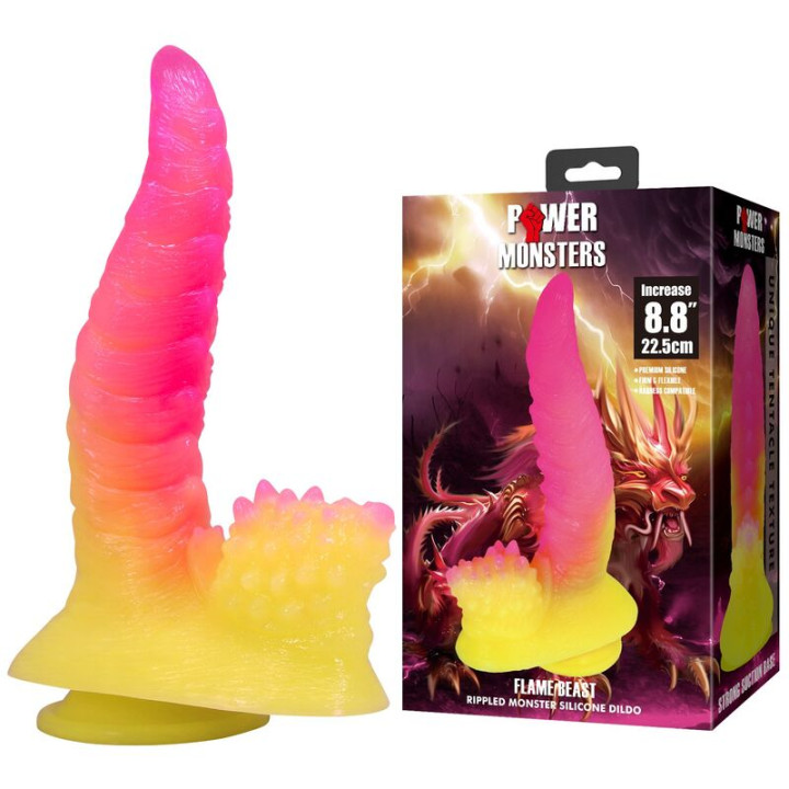 Power Monsters - Dildo Ondulado Monster Fantasy Com Ventosa 22,5 cm ø 5,5 cm Rosa e Amarelo
