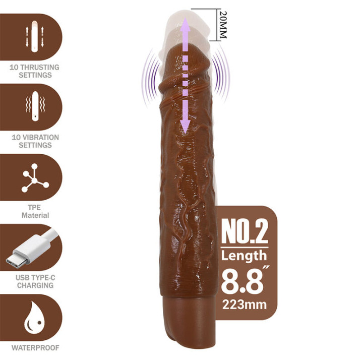 Pretty Love - Kessler Dildo Vibrador Realista 10 Modos de Vibración y 10 de Empuje 22 cm Marrón