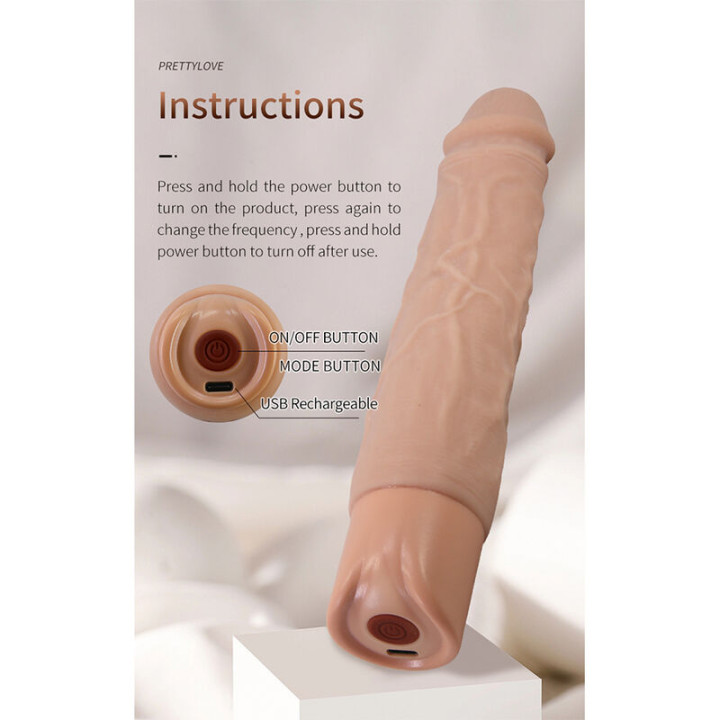 Pretty Love - Kessler Dildo Vibrador Realista 10 Modos de Vibración y 10 de Empuje 22 cm Natural