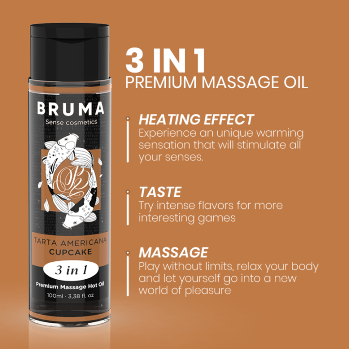 Bruma - Óleo de Massagem Premium Efeito Calor Sabor Cupcake 3 em 1 - 100 ml