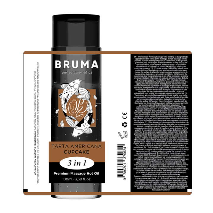 Bruma - Óleo de Massagem Premium Efeito Calor Sabor Cupcake 3 em 1 - 100 ml