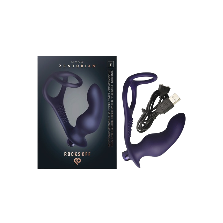 Rocks-Off - Nova Zenturian Plug Prostático Vibrador Con Anillos 16 Modos Azul Oscuro