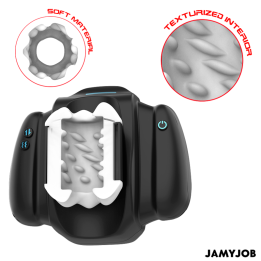Jamyjob - Play-r Masturbador Automático Con Movimiento, Vibración y Soporte Para Móvil Negro