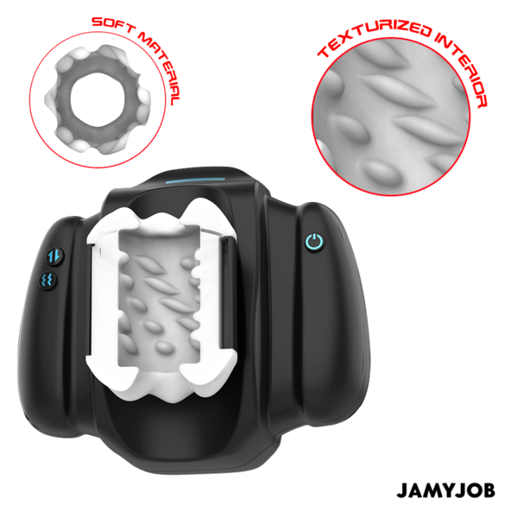 Jamyjob - Play-r Masturbador Automático Con Movimiento, Vibración y Soporte Para Móvil Negro