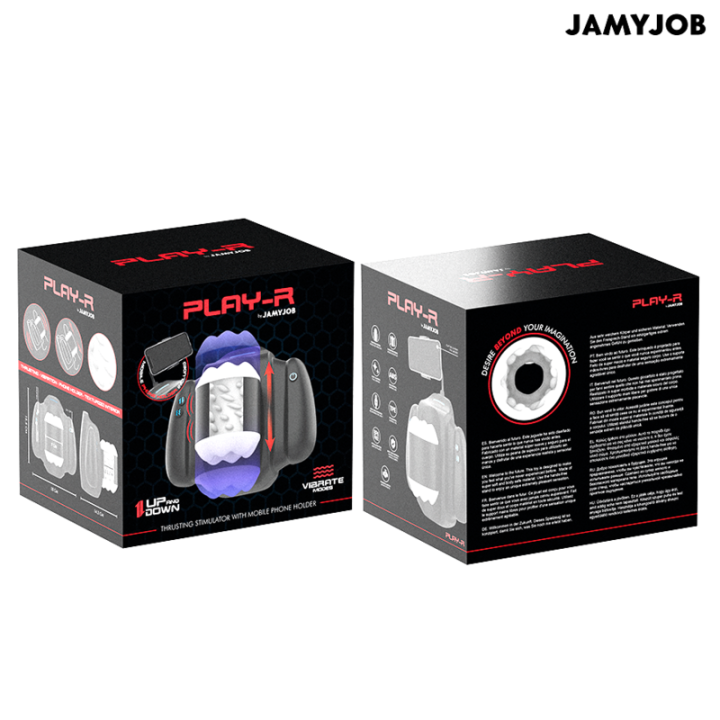 Jamyjob - Play-r Masturbador Automático Con Movimiento, Vibración y Soporte Para Móvil Negro