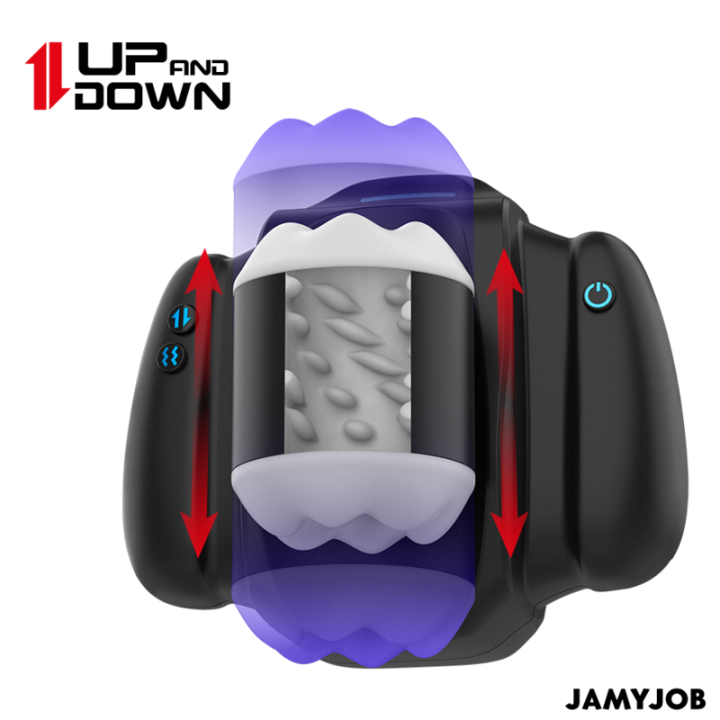 Jamyjob - Play-r Masturbador Automático Con Movimiento, Vibración y Soporte Para Móvil Negro
