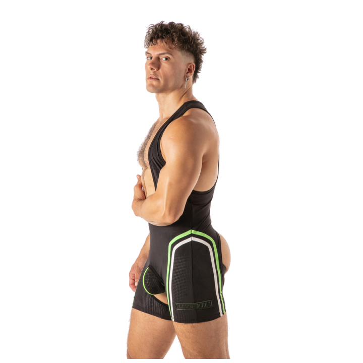 Locker Gear - Piston Chap Singlet Body Masculino Con Escote y Abertura Frontal Verde Neon l