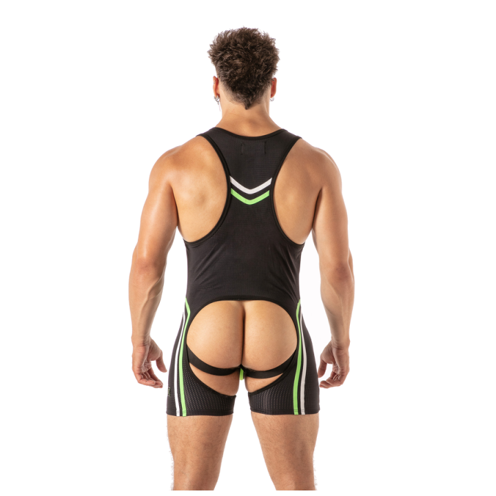 Locker Gear - Piston Chap Singlet Body Masculino Con Escote y Abertura Frontal Verde Neon l