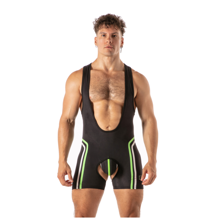 Locker Gear - Piston Chap Singlet Body Masculino Con Escote y Abertura Frontal Verde Neon xl