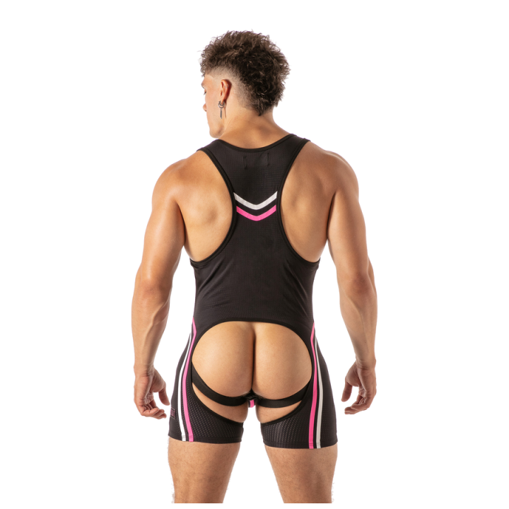 Locker Gear - Piston Chap Singlet Body Masculino Con Escote y Abertura Frontal Rosa Neon l