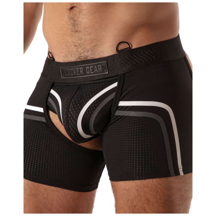 Locker Gear - Piston Short Chap Boxer Masculino Con Abertura Frontal Negro xl