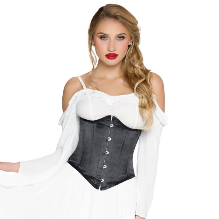 Leg Avenue - Steel Boned Satin Waist Cincher Corsé Reductor de Satén Con Varillas de Acero Negro s