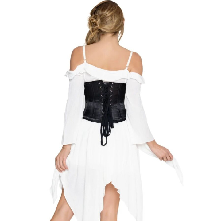 Leg Avenue - Steel Boned Satin Waist Cincher Corsé Reductor de Satén Con Varillas de Acero Negro s