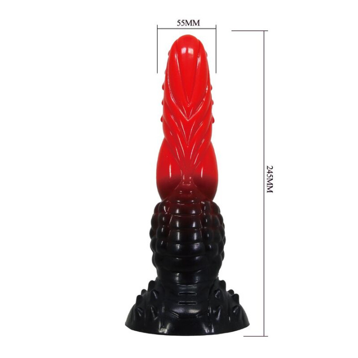 Power Monsters - Dildo Fantasy Drago di Fuoco Con Ventosa 24,5 cm ø 5,8 cm Rosso e Nero