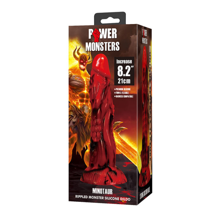Power Monsters - Dildo Fantasia Minotauro Com Ventosa 21 cm ø 5 cm Vermelho e Preto