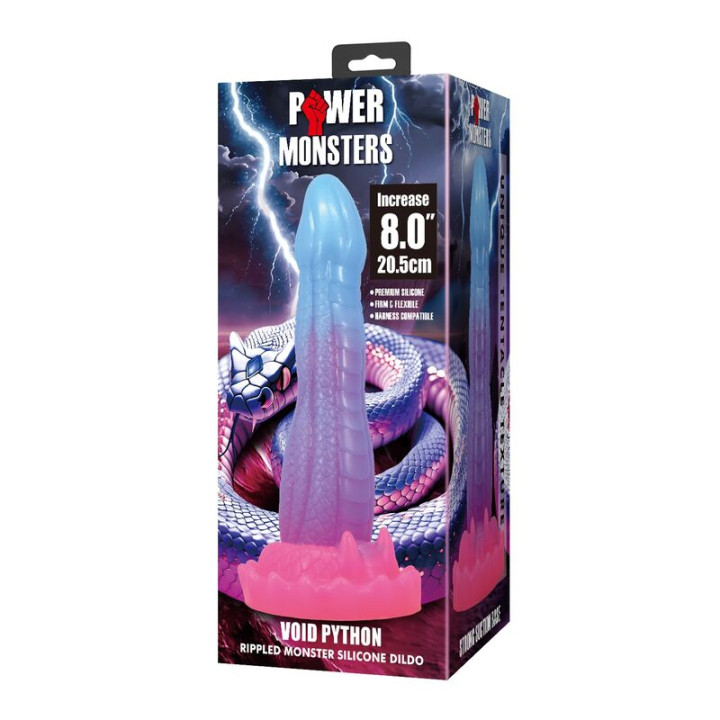 Power Monsters - Dildo Void Python Fantasy Con Ventosa 20,5 cm ø 5,2 cm Blu, Viola e Rosa