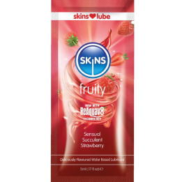 Skins - Lubrificante à Base de Água Com Sabor Frutado de Morango - Dose Única de 5 ml