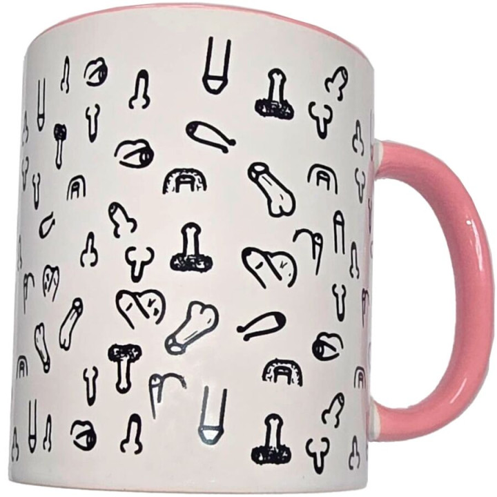 Diablo Picante - Caneca Pênis Branca Com Alça Rosa 370 m