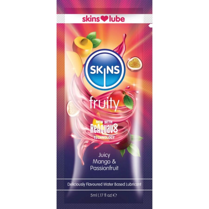 Skins - Lubrifiant Fruité à Base d'Eau Mangue et Fruit de la Passion Dose Unique 5 ml