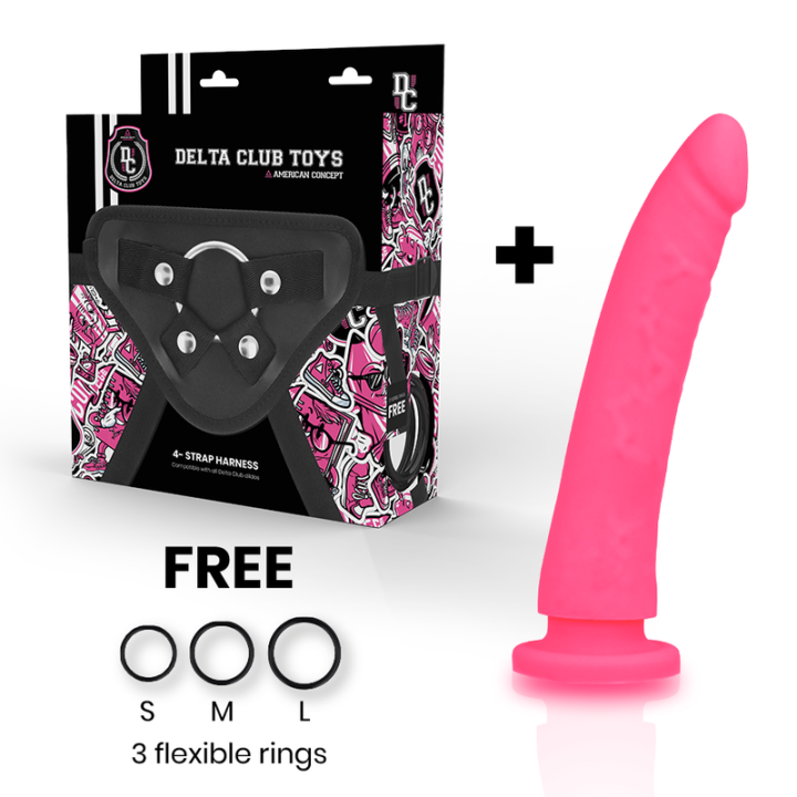 Delta Club - Toys Harness + Dong Pink Silicone 17 cm -o- 3 cm