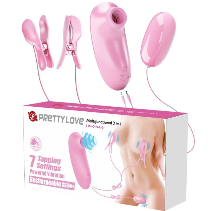 Pretty Love - Imonie 3-in-1 Multifunctional Set With Suction Cup, Nipples And Clitoris