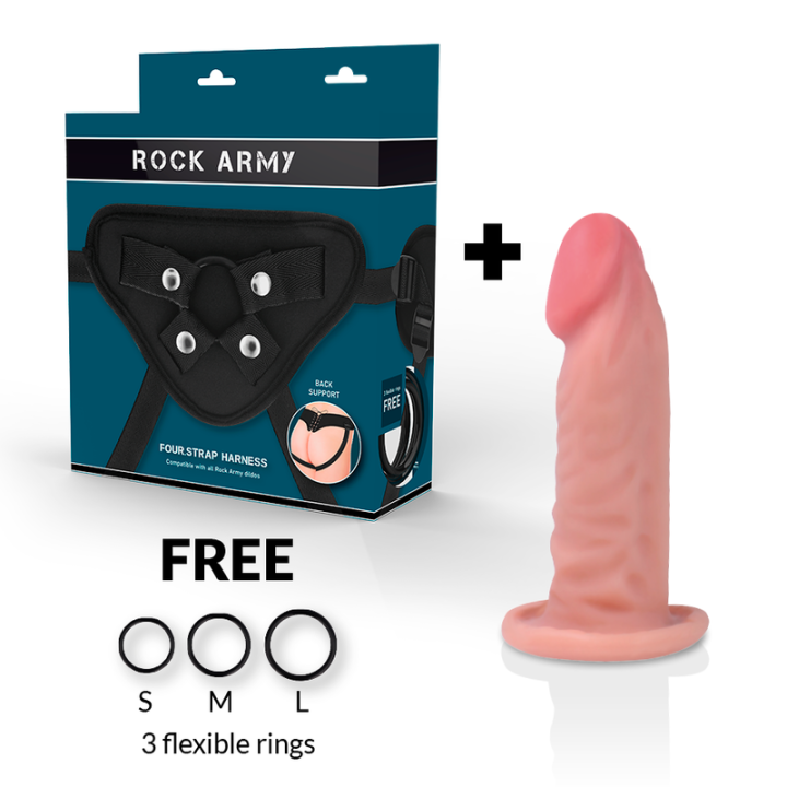 Rockarmy - Harnais + Gode Réaliste Tigre Double Densité 14 cm -o- 4.46 cm