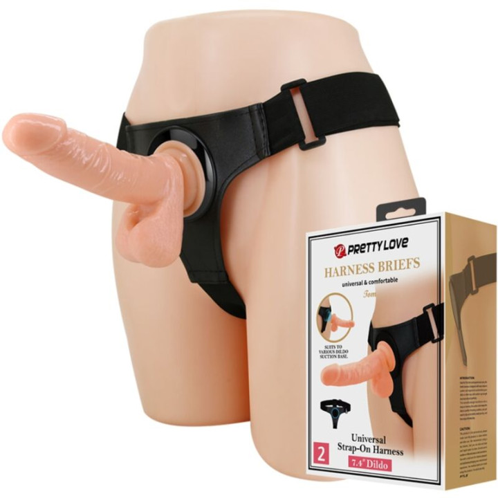 Pretty Love - Harness Briefs Universal Harness With Dildo Tom 20 cm Natural
