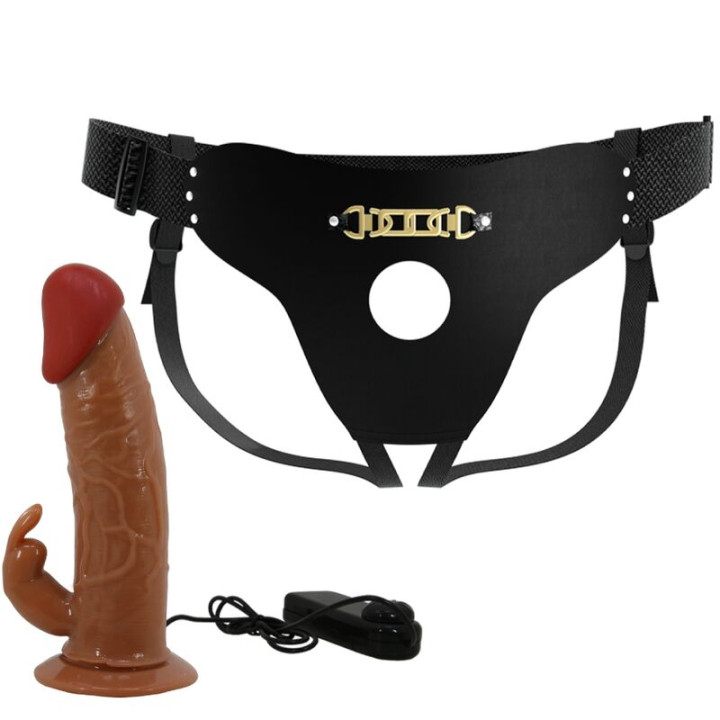 Pretty Love - Marion Harness Universal Briefs With Vibration Dildo 19 cm Brown