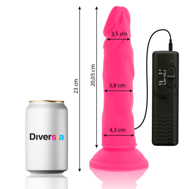 Diversia - Dildo Realístico Flexible Con Vibración Rosa 23 cm -o- 4.3 cm