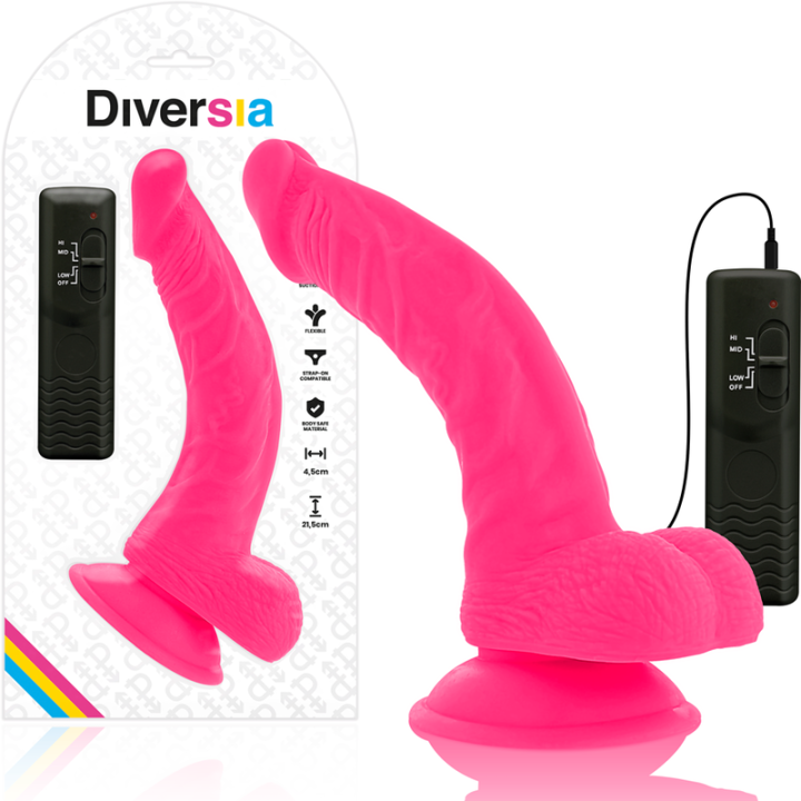 Diversia - Flexible Vibrating Dildo Pink 21.5 cm -o- 4.5 cm