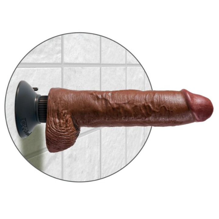 King Cock - 25.5 cm Vibrating Cock With Balls Brown